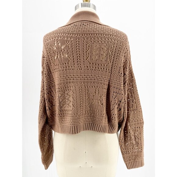 INTERMIX Suki Pointelle Knit Polo Sweater in Tan S - Picture 5 of 11